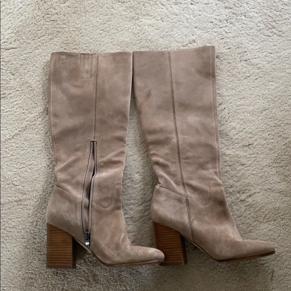 Tan suede knee high boots